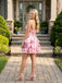 Stunning Pink Floral Strapless Corset A-line Homecoming Dress, HC382292