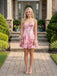 Stunning Pink Floral Strapless Corset A-line Homecoming Dress, HC382292