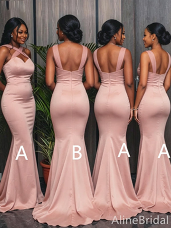 Mismatched  Sleeveless Mermaid Long Pink Bridesmaid Dress, PD3271