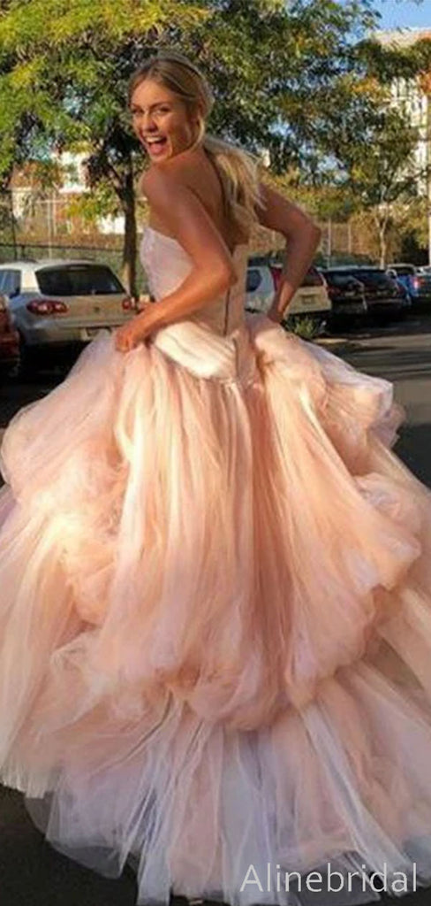 Gorgeous Pink Strapless A-line Tiered Tulle Prom Ball Gown, Evening Dress, PD3823007
