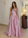 Elegant Mauve Pink Satin Lace Beaded A-Line Evening Dress, Prom Dress, PD28231294