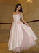 Vintage Pink Lace Strapless A-line Prom Dress, Evening Dress, BD0075