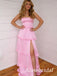 Elegant Pink Satin Ruffles  A-line Prom Dress with SIDE, Evening Dress, PD37969