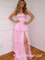 Elegant Pink Satin Ruffles  A-line Prom Dress with SIDE, Evening Dress, PD37969