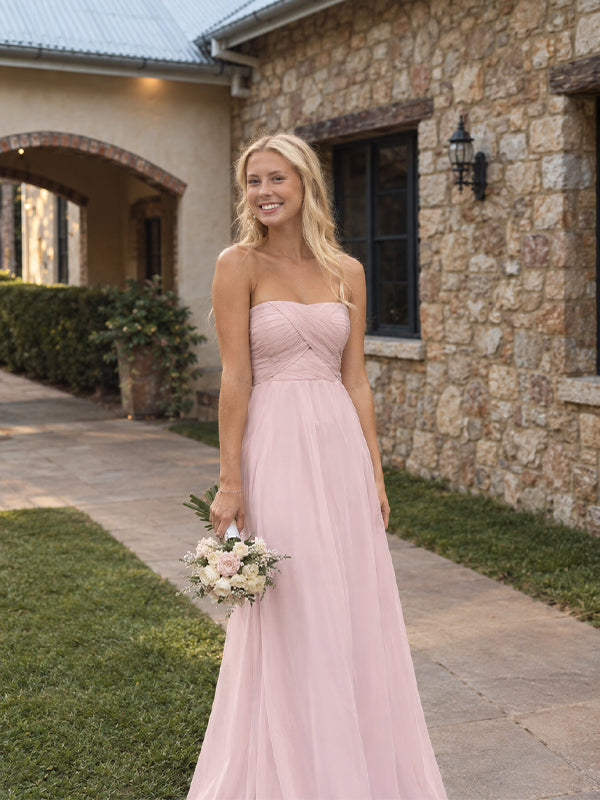 Mismatched Pleated Pink A-line Chiffon Bridesmaid Dress, PD2823100
