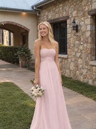 Mismatched Pleated Pink A-line Chiffon Bridesmaid Dress, PD2823100