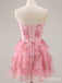 Elegant Pink Floral Ruffles A-line Corset Homecoming Dress, Prom Dress, PD382251