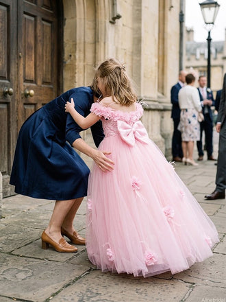 Elegant Pink Floral A-line Long Flower Girl Dresses, FGS166