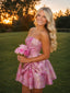 Gorgeous Floral Pink Bow Strapless A-line Short Mini Homecoming Dress, HC382309