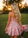 Gorgeous Floral Pink Bow Strapless A-line Short Mini Homecoming Dress, HC382309