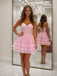 Elegant Pink Lace Beaded A-line Short Homecoming Dress, HC382320