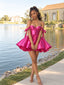 Sexy Hot Pink Off-Shoulder A-line Short Homecoming Dress, HD3207