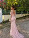 Elegant Pink Beaded Long Sleeves Mermaid Tulle Evening Dress, Prom Dress, PD28231301