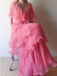 Elegant Pink Off the Shoulder Ruffled Tiered A-line Prom Dress, Evening Dress, PD3669
