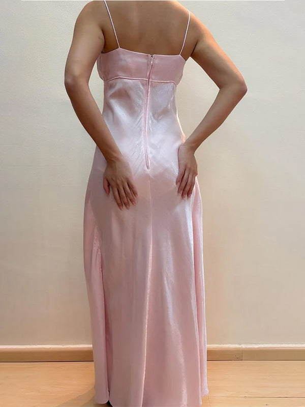 Simple Pink Satin Ruched A-line Prom Dress, Evening Dress, PD28231218