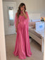 Elegant Pink Satin Corset A-line Evening Dress with Cape Sleeves, Prom Dress, PD28231243