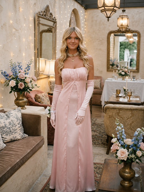 Simple Pink Satin Ruched A-line Prom Dress, Evening Dress, PD28231218
