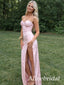 Sexy Pink Spaghetti Strap Side Slit Mermaid Long Prom Dress, Evening Dress, PD38118
