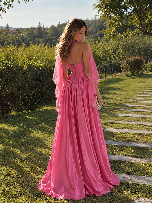 Elegant Pink Satin Corset A-line Evening Dress, Prom Dress, PD28231243