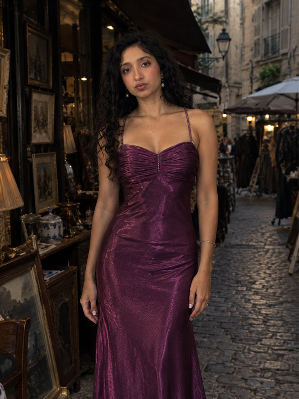 Vintage Plum Beaded Halter Mermaid  Prom Dress, Evening Dress, PD28231241