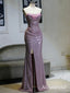 Unique Purple Sequins Strapless Mermaid Prom Dress with Slit, Evening Dress, PD3823049