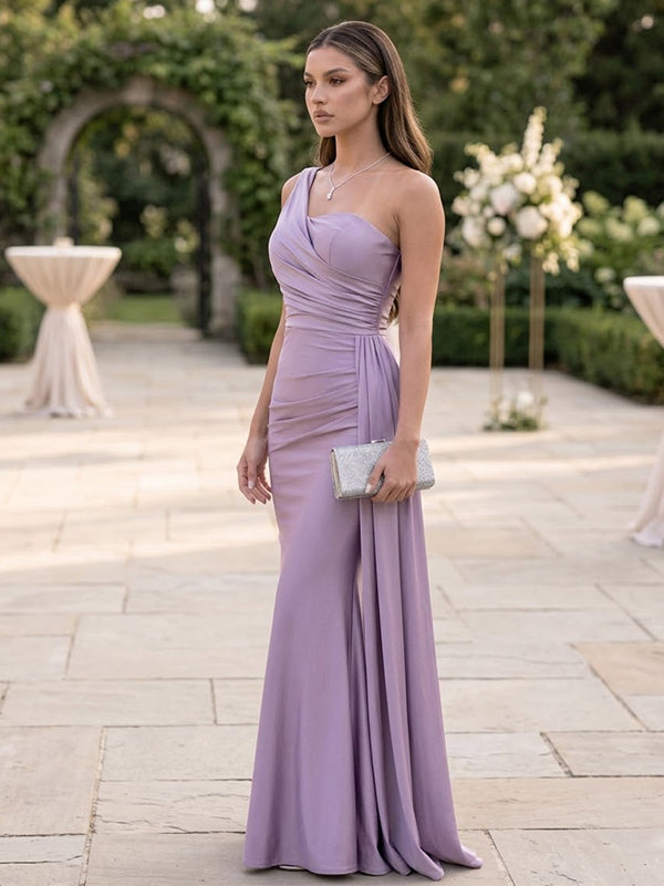Elegant Purple One Shoulder Pleated Mermaid Prom Dress, Evening Dress, PD28231225
