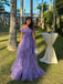 Romantic Purple Off Shoulder A-line Tiered Ruffle Evening Dress, Prom Gown, PD3708