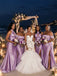 Mismatched Purple Off Shoulder Side Slit Mermaid Bridesmaid Dress, PD2823101