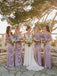 Elgant Lilac Off the Shoulder Mermaid Bridesmaid Dress with Slit, PD2823092
