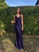Elegant Royal Purple V-Neck Ruffles Maxi Satin Prom Dress, Evening Dress, PD28231258
