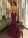 Elegant Purple Lace Beaded Backless Mermaid Prom Dress with Slit, Evening Dress, PD37744