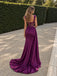 Elegant Purple Satin Beaded Pleated Mermaid Evening Dress, Prom Dress, PD28231279