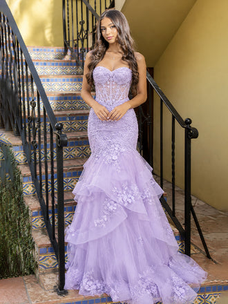 Gorgeous Purple Strapless Tiered Mermaid Prom Dress, Evening Dress, PD28231268