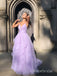 Glittery Purple Spaghetti Strap A-line Tiered Tulle Prom Ball Gown, Evening Dress, PD3822995