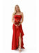 Stunning Red Ruffles Strapless Pleasted Corset Prom Dress with Slit, PD3823019