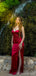 Elegant Red Lace Spaghetti Straps Prom Dress with Slit, Evening Dress, PD3822965
