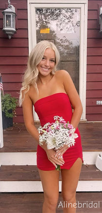 Elegant Red Strapless Short Tight Homecoming Dress, HC382285