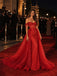 Gorgeous Red Beaded Off Shoulder Mermaid Evening Gown with Overskirt, Prom Dress, PD28231304