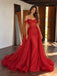 Gorgeous Red Beaded Off Shoulder Mermaid Evening Gown with Overskirt, Prom Dress, PD28231304