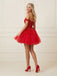 Gorgeous Red Off Shoulder Lace Beaded A-line Corset Homecoming Dress, HC382303