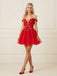 Gorgeous Red Off Shoulder Lace Beaded A-line Corset Homecoming Dress, HC382303