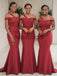 Stunning Red Off-the-Shoulder Mermaid Bridesmaid Dresses, AB4089