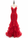 Stunning Red Floral Mermaid Prom Dress with Tiered Ruffles, Evening Dress, PD3823018