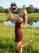 Sparkly Red Sequins Halter Short Homecoming Dress, HC382299