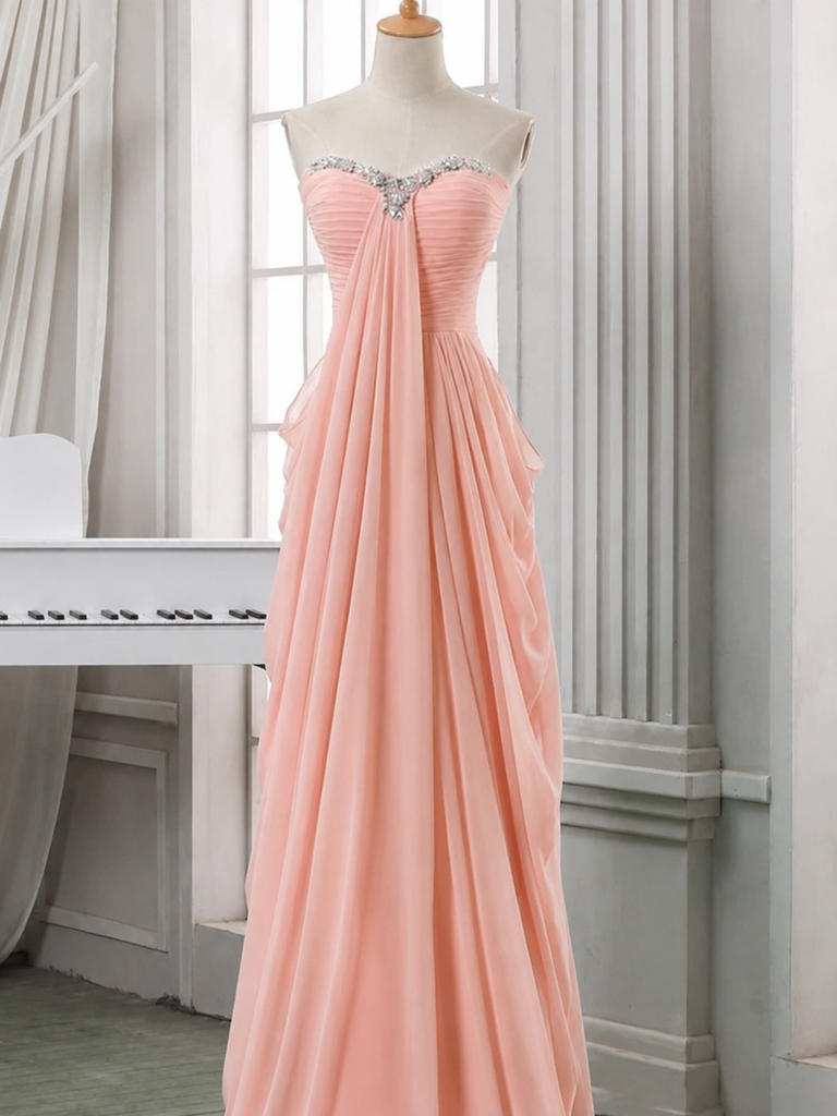 Elegant Mint Green Chiffon Strapless A-line Prom Dress with Crystal Beaded Bodice, PD3823000