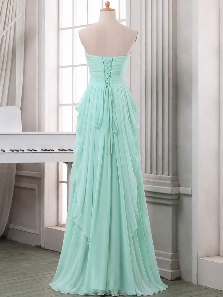 Elegant Mint Green Chiffon Strapless A-line Prom Dress with Crystal Beaded Bodice, PD3823000