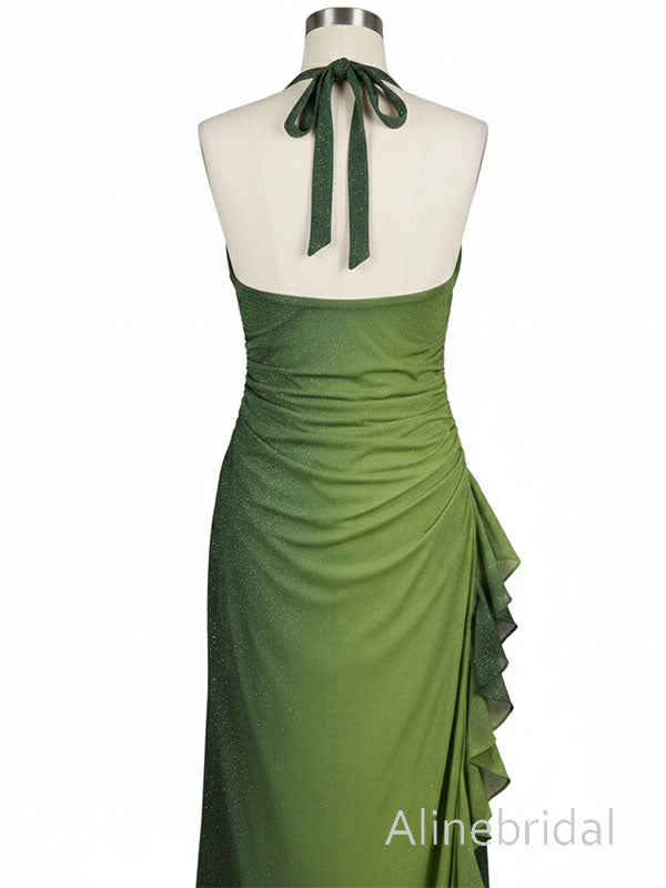 Vintage Green Halter Ruffled Tulle Prom Dress, Evening Dress, PD3822993
