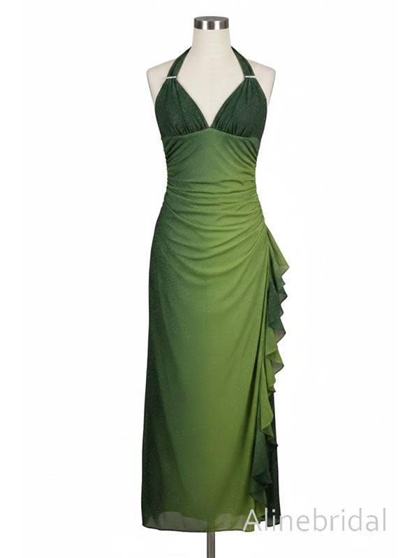 Vintage Green Halter Ruffled Tulle Prom Dress, Evening Dress, PD3822993