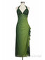 Vintage Green Halter Ruffled Tulle Prom Dress, Evening Dress, PD3822993