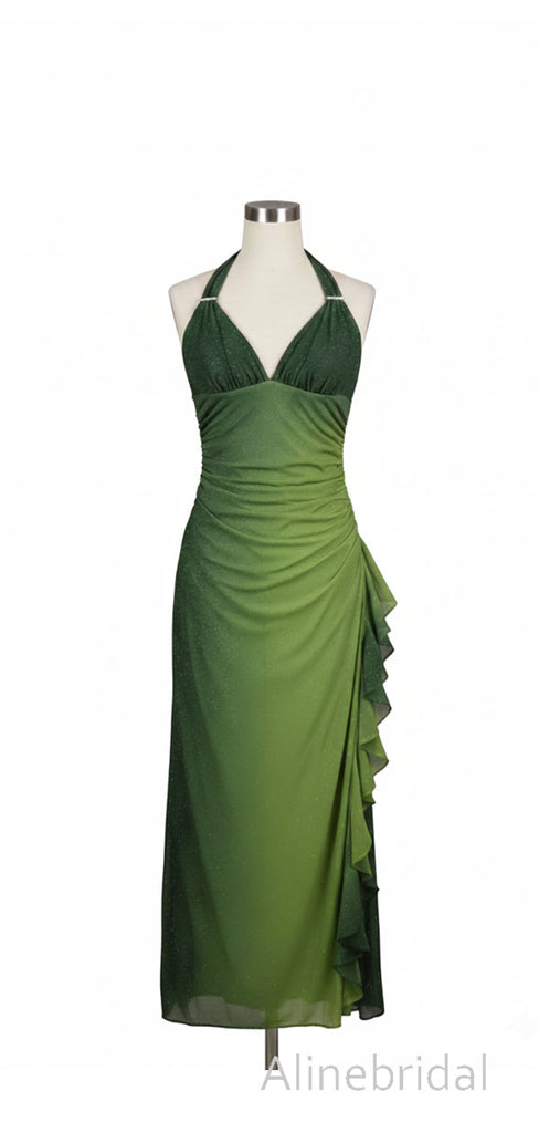 Vintage Green Halter Ruffled Tulle Prom Dress, Evening Dress, PD3822993